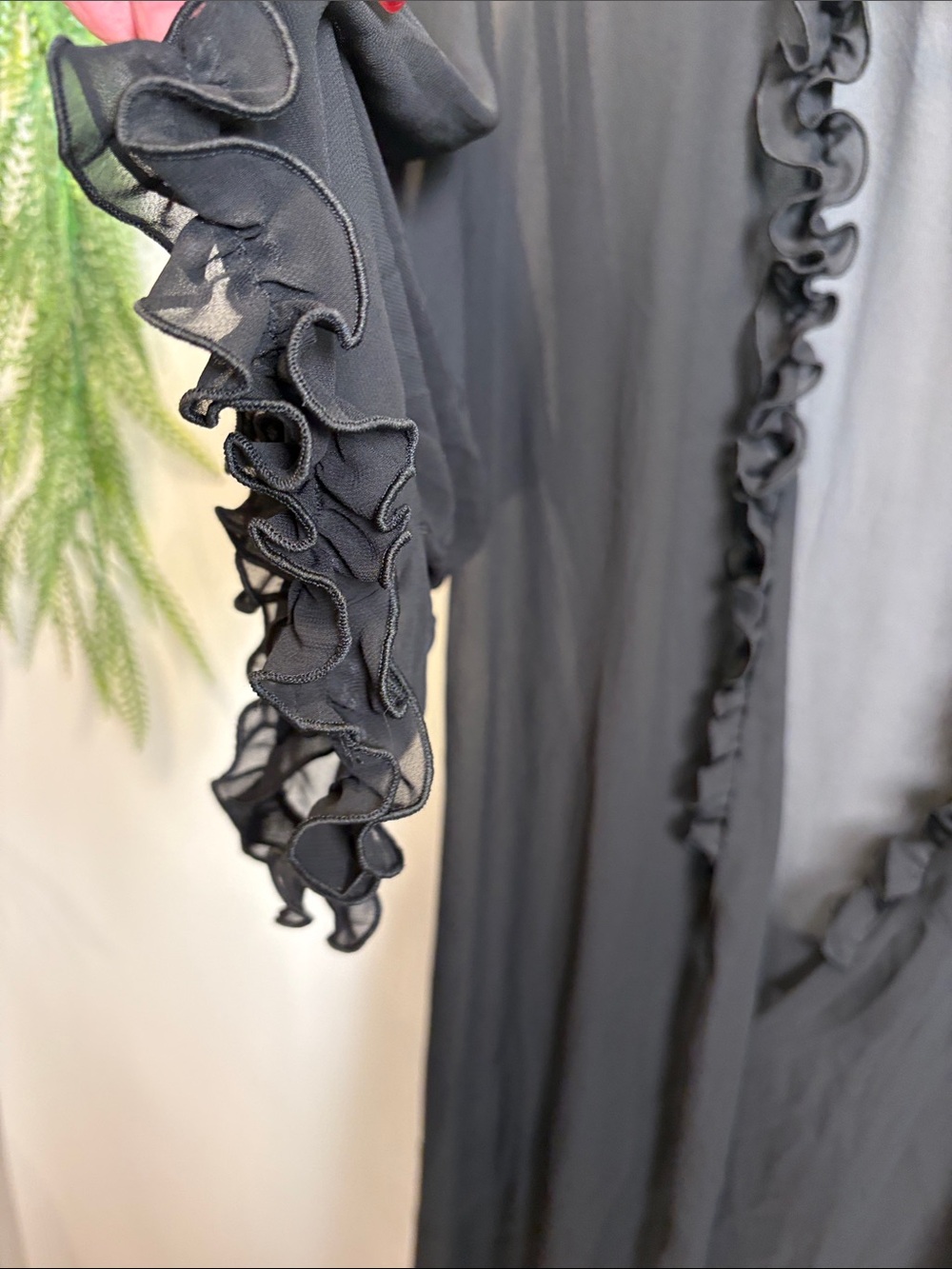 Sheer Ruffled Black Kimono Robe - Women's Intimates - Picture 5 of 12
